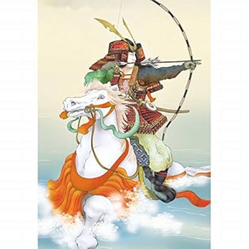 Amazon.co.jp: 榎本東山『波上武者(尺五立)』版画+手彩色 掛け軸